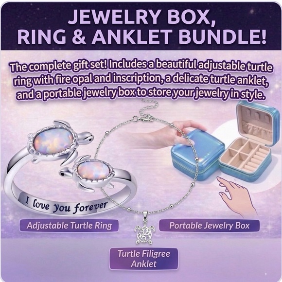 Jewelry - Portable Jewelry Box, Adjustable Ring & Ankle Bracelet Bundle